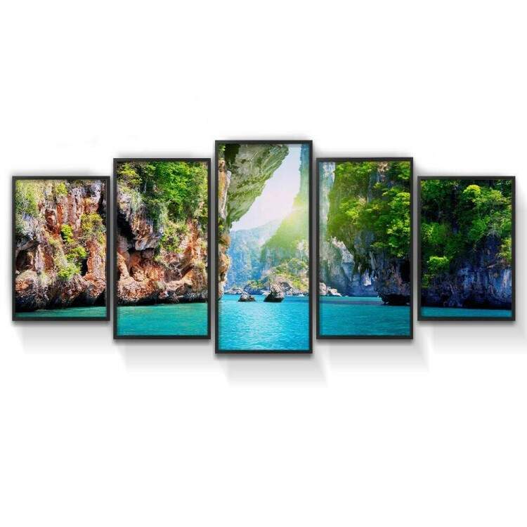 Kit 5 Quadros Decorativos Mosaico Cachoeira