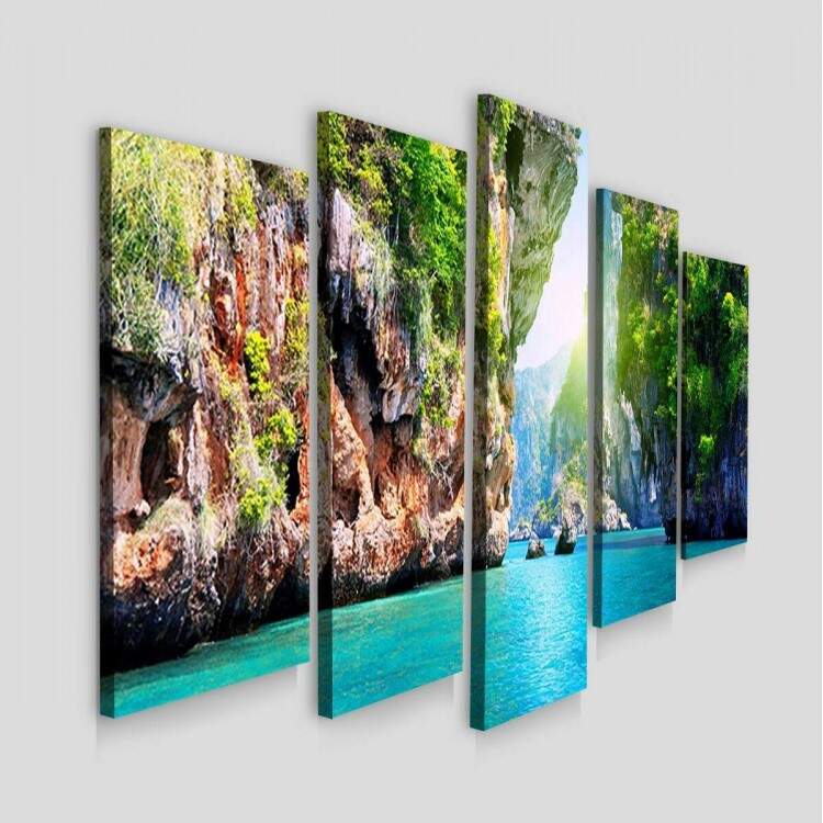 Kit 5 Quadros Decorativos Mosaico Cachoeira