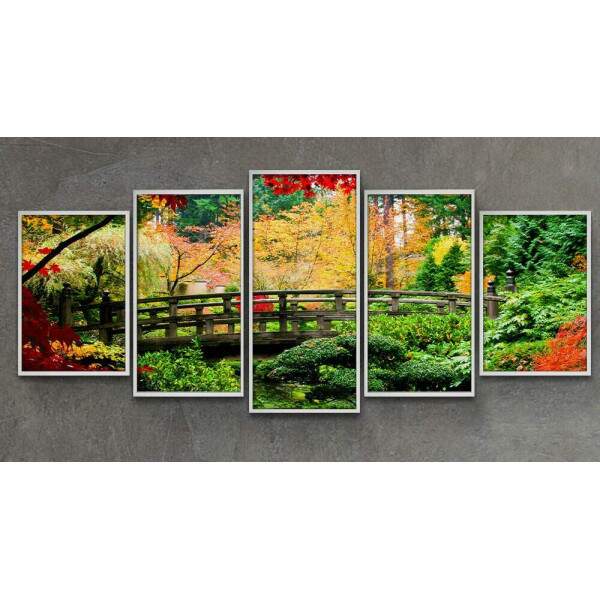 Kit 5 Quadros Decorativos Mosaico Ponte e rvores