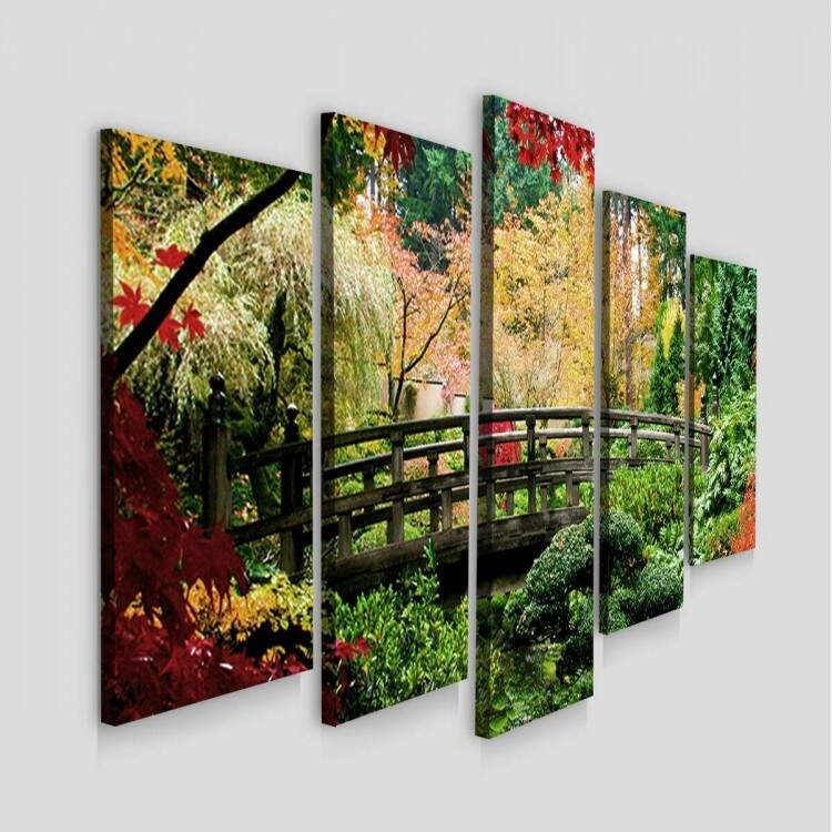 Kit 5 Quadros Decorativos Mosaico Ponte e rvores