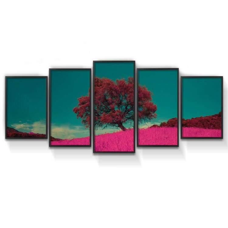 Kit 5 Quadros Decorativos Mosaico rvore Rosa