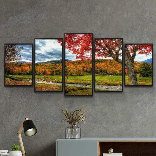 Kit Quadros Decorativos Mosaico rvore Folhas Vermelhas