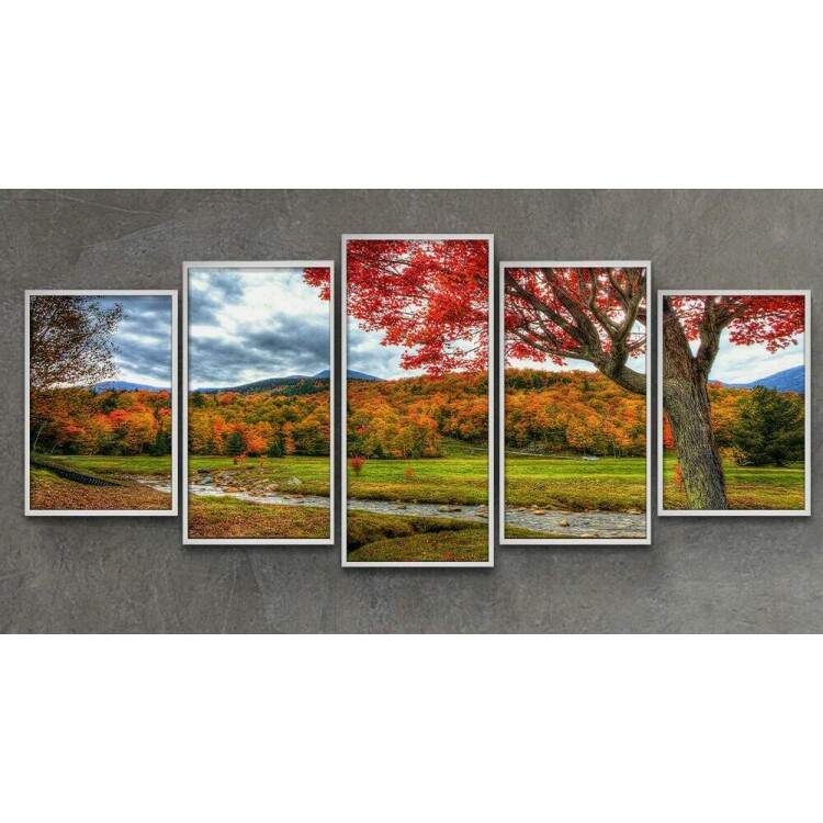 Kit Quadros Decorativos Mosaico rvore Folhas Vermelhas