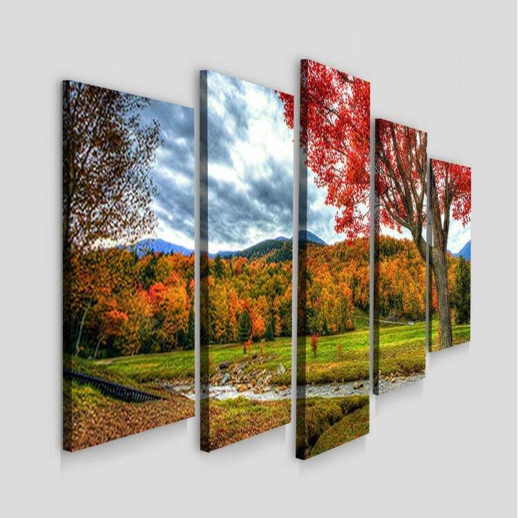 Kit Quadros Decorativos Mosaico rvore Folhas Vermelhas