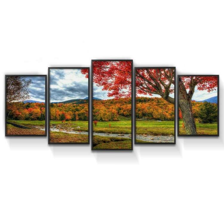Kit Quadros Decorativos Mosaico rvore Folhas Vermelhas
