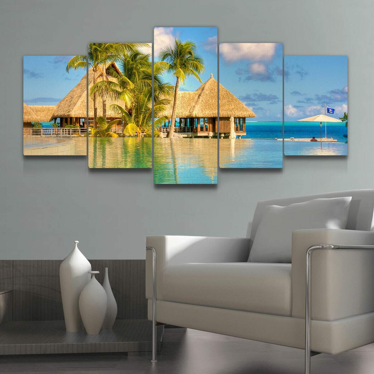 Kit Quadros Decorativos Mosaico Quiosque Praia