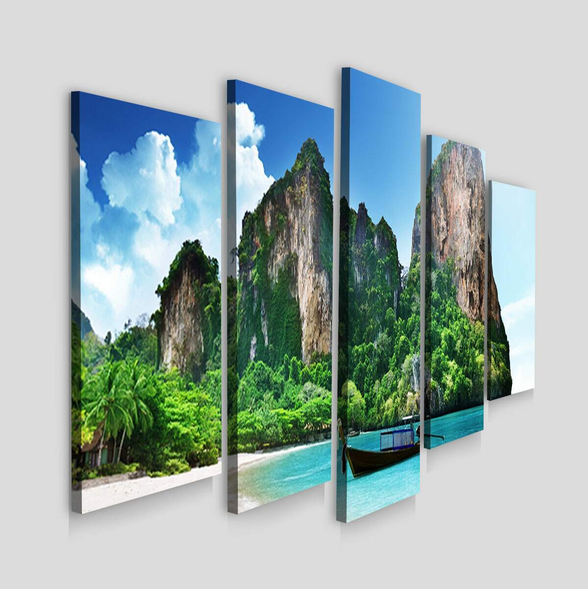 Kit Quadros Decorativos Mosaico Barco na Praia