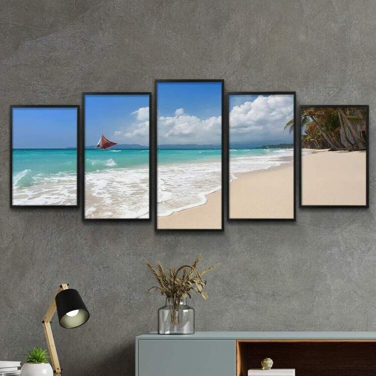 Kit 5 Quadros Decorativos Mosaico Praia 03