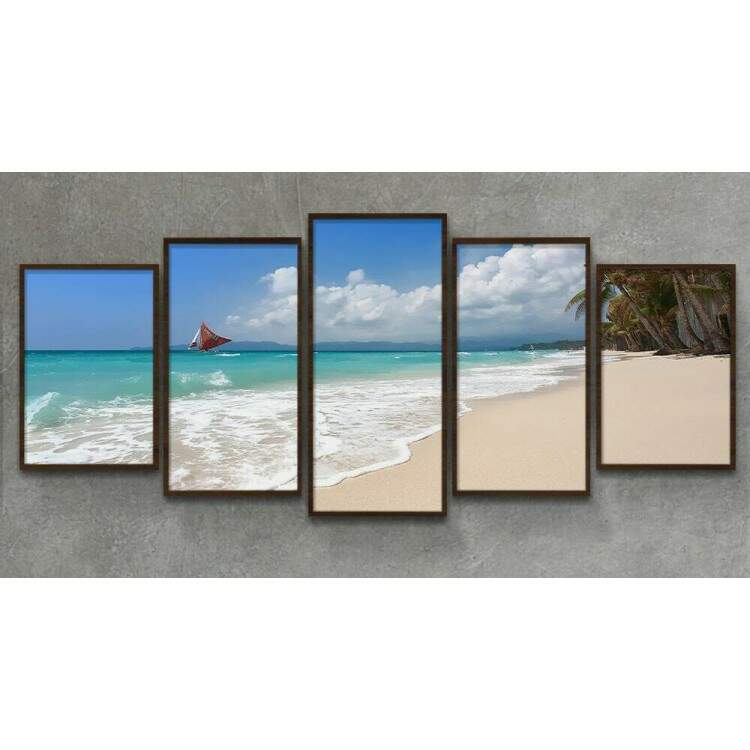 Kit 5 Quadros Decorativos Mosaico Praia 03