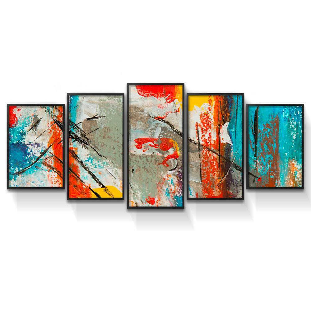 Kit 5 Quadros Decorativos Mosaico Abstrato Colorido