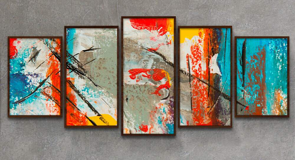 Kit 5 Quadros Decorativos Mosaico Abstrato Colorido