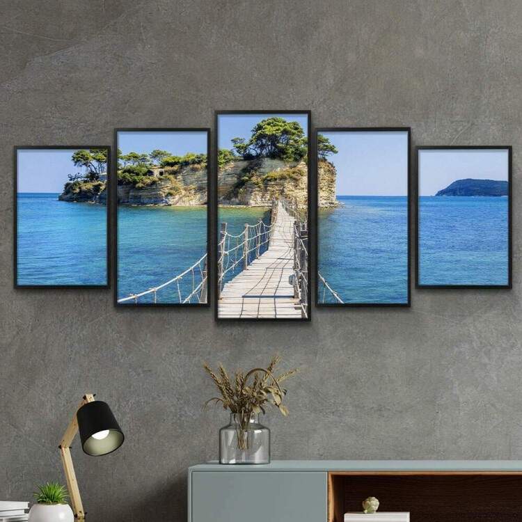 Kit 5 Quadros Decorativos Mosaico Ponte Ilha