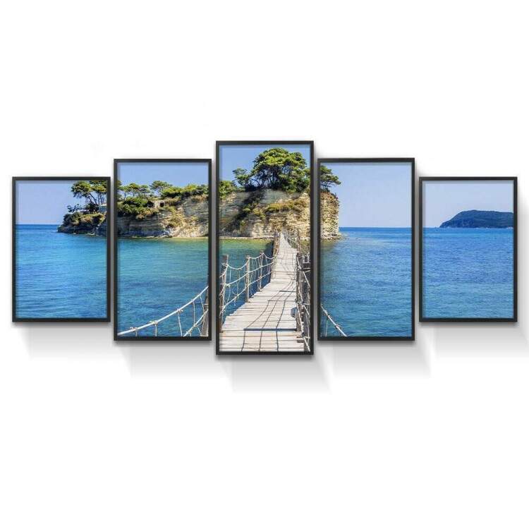 Kit 5 Quadros Decorativos Mosaico Ponte Ilha