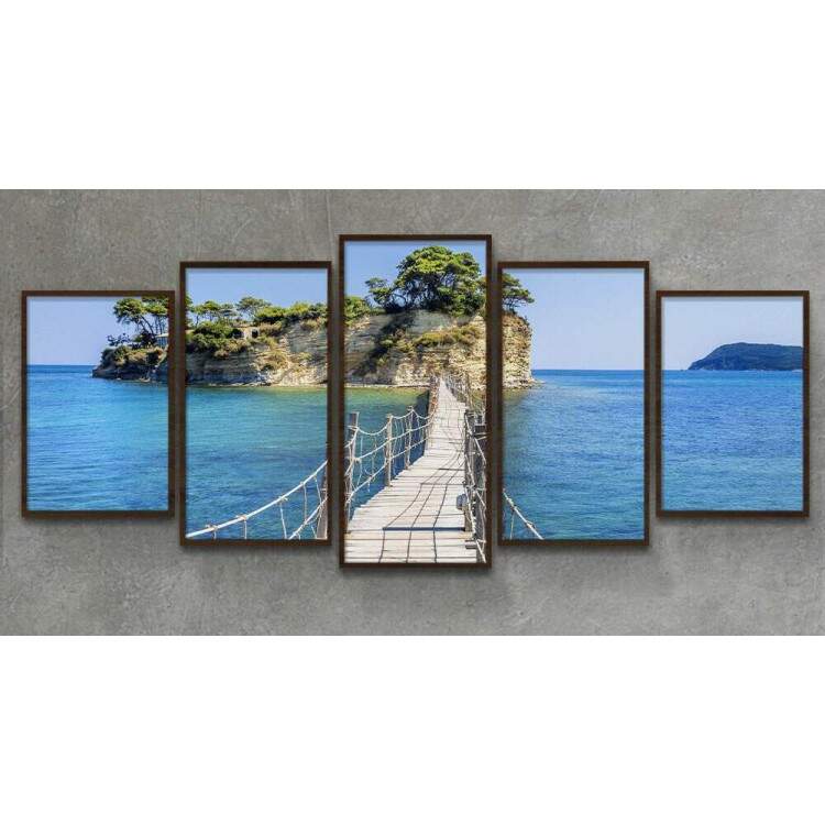 Kit 5 Quadros Decorativos Mosaico Ponte Ilha