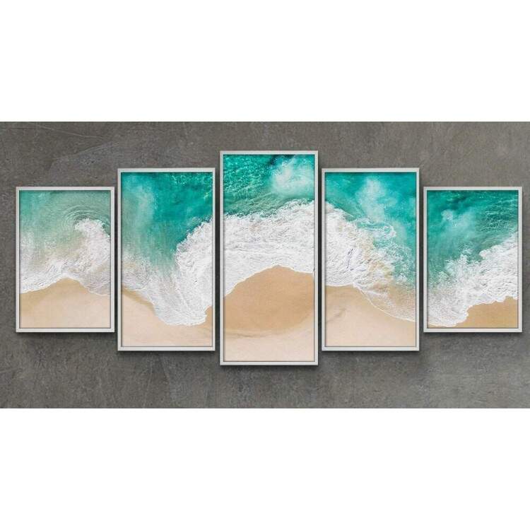 Kit 5 Quadros Decorativos Mosaico Paisagem Praia 07