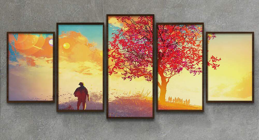 Kit Quadros Decorativos Mosaico Paisagem �rvore Pintura