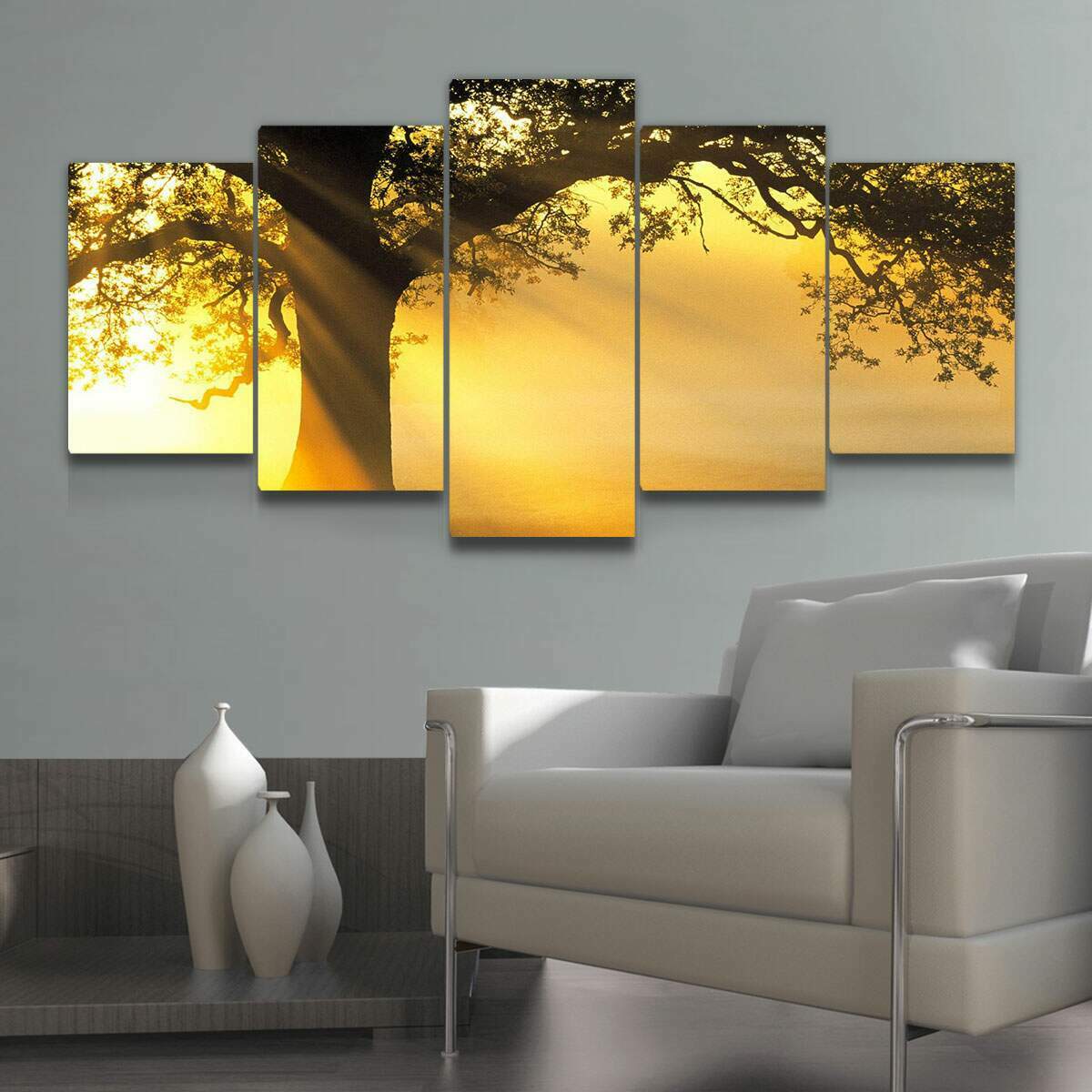 Kit Quadros Decorativos Mosaico rvore e Luz do Sol