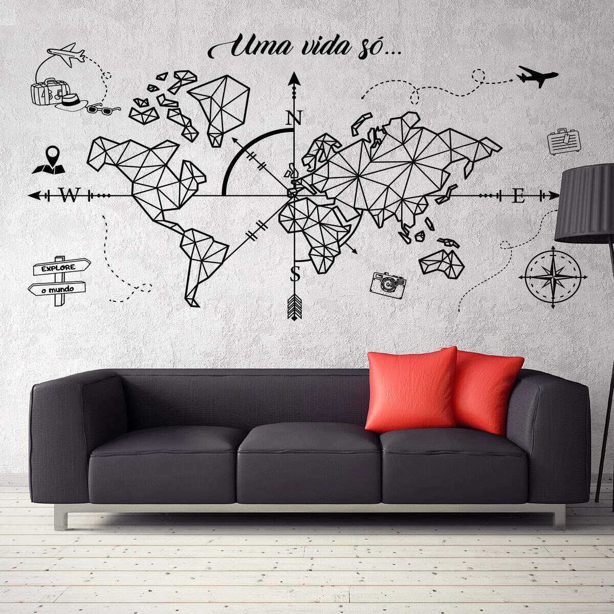 Adesivo de Parede Mapa-M�ndi Origami Uma Vida S�