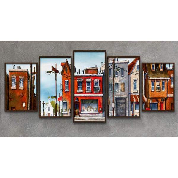Kit Quadros Decorativos Mosaico Pintura Prdios e Casas