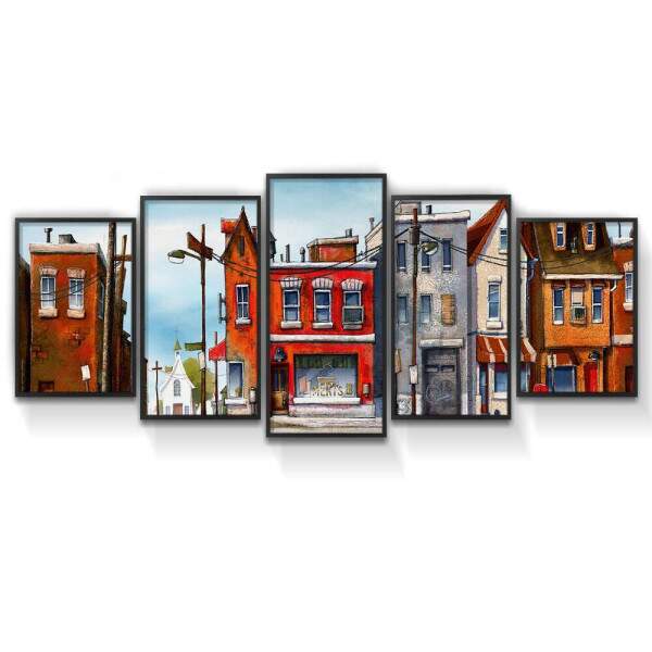 Kit Quadros Decorativos Mosaico Pintura Prdios e Casas