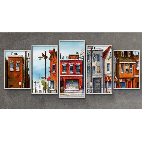 Kit Quadros Decorativos Mosaico Pintura Prdios e Casas