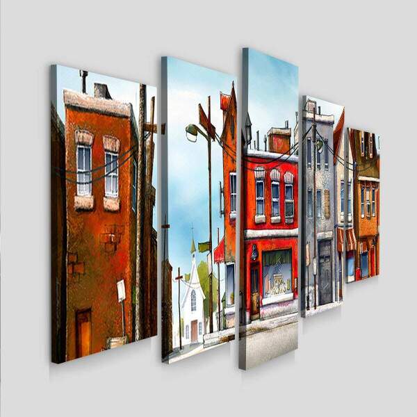 Kit Quadros Decorativos Mosaico Pintura Prdios e Casas