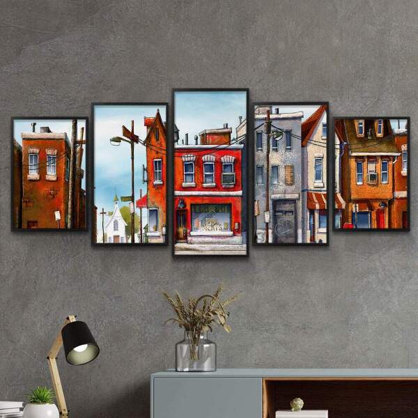 Kit Quadros Decorativos Mosaico Pintura Prdios e Casas