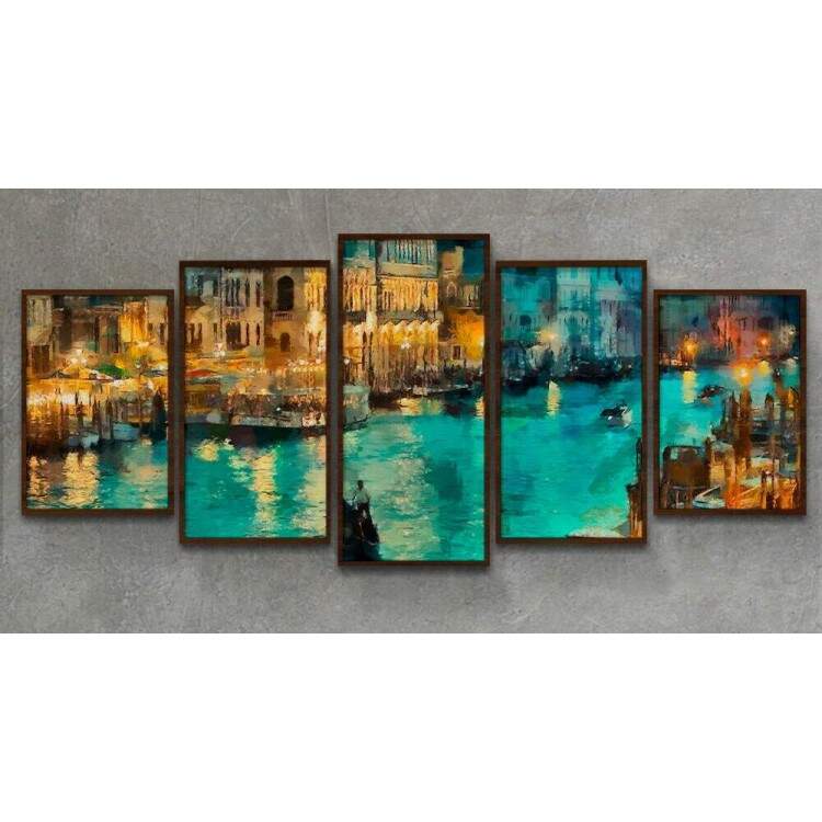 Kit 5 Quadros Decorativos Mosaico Pintura Veneza