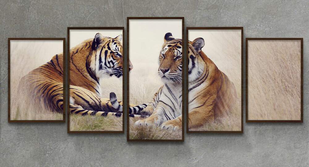 Kit Quadros Decorativos Mosaico Pintura Tigres