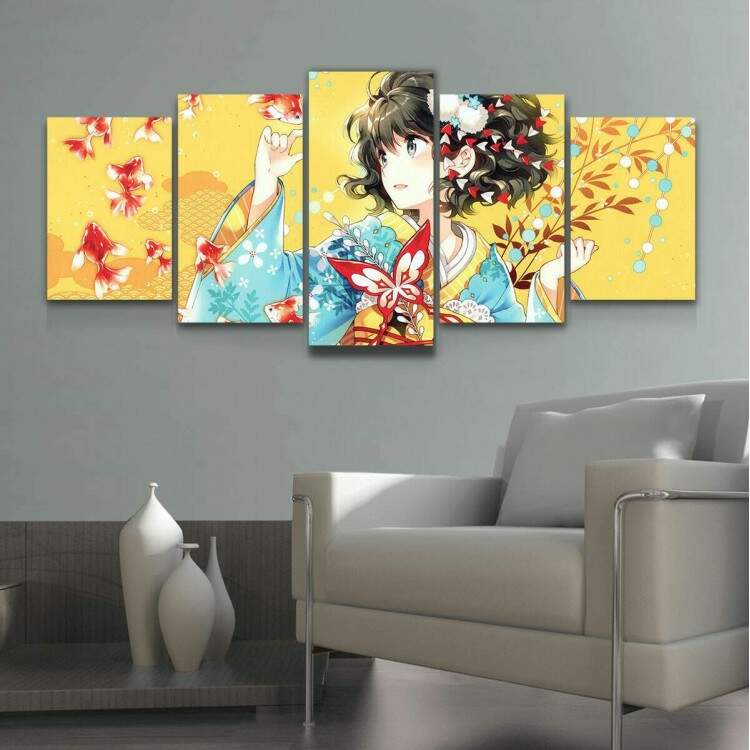 Kit 5 Quadros Decorativos Mosaico Anime