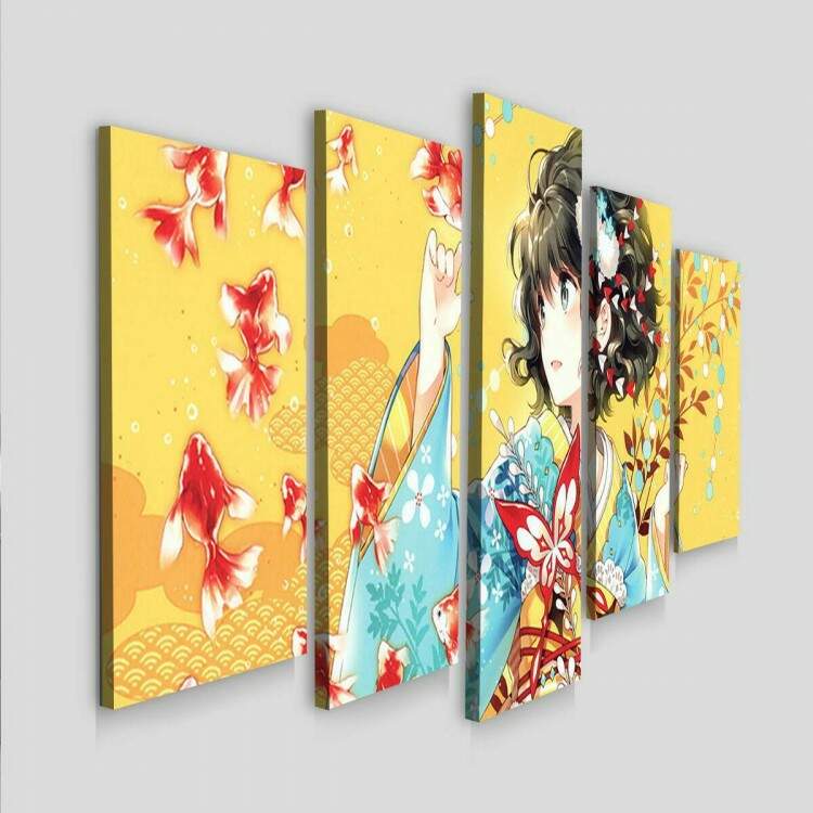 Kit 5 Quadros Decorativos Mosaico Anime