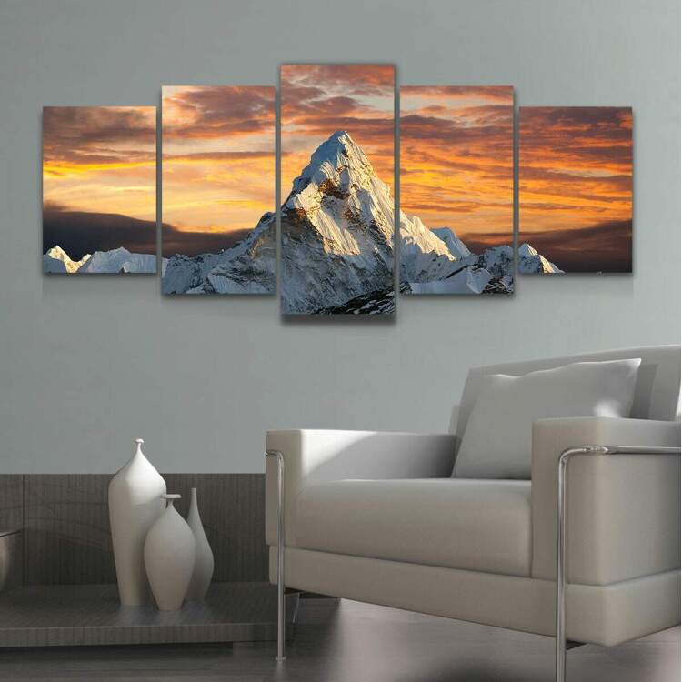 Kit 5 Quadros Decorativos Mosaico Montanha e Neve