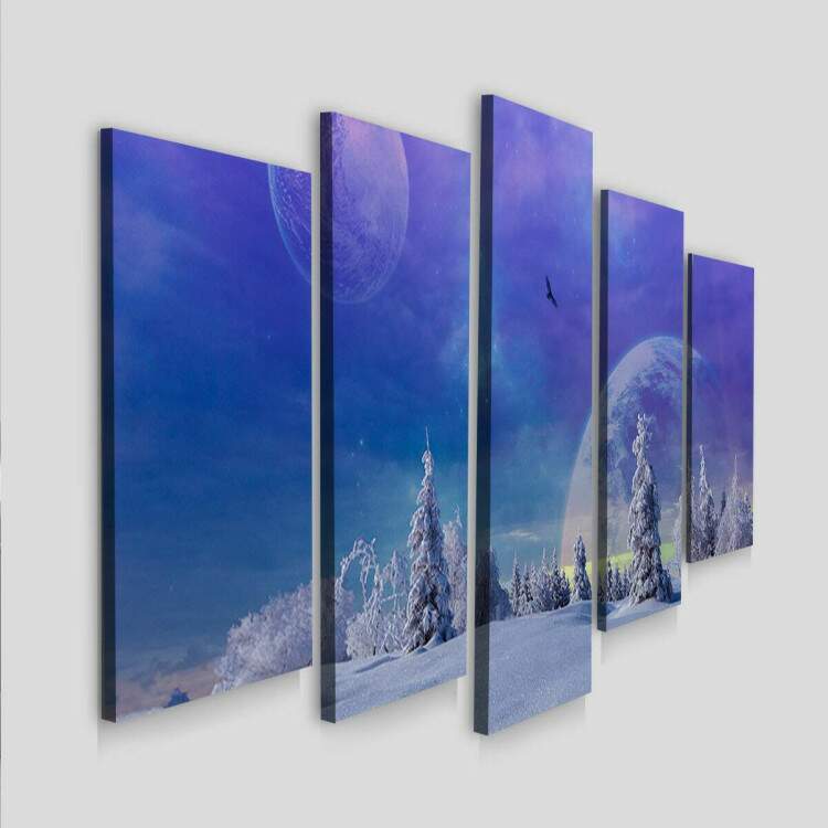Kit Quadros Decorativos Mosaico Paisagem Lua e Neve