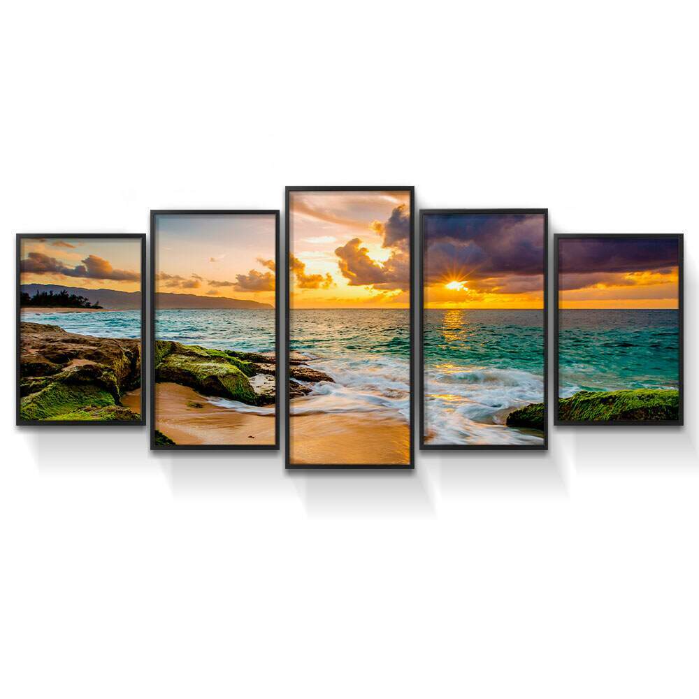 Kit Quadros Decorativos Mosaico Praia P�r do Sol