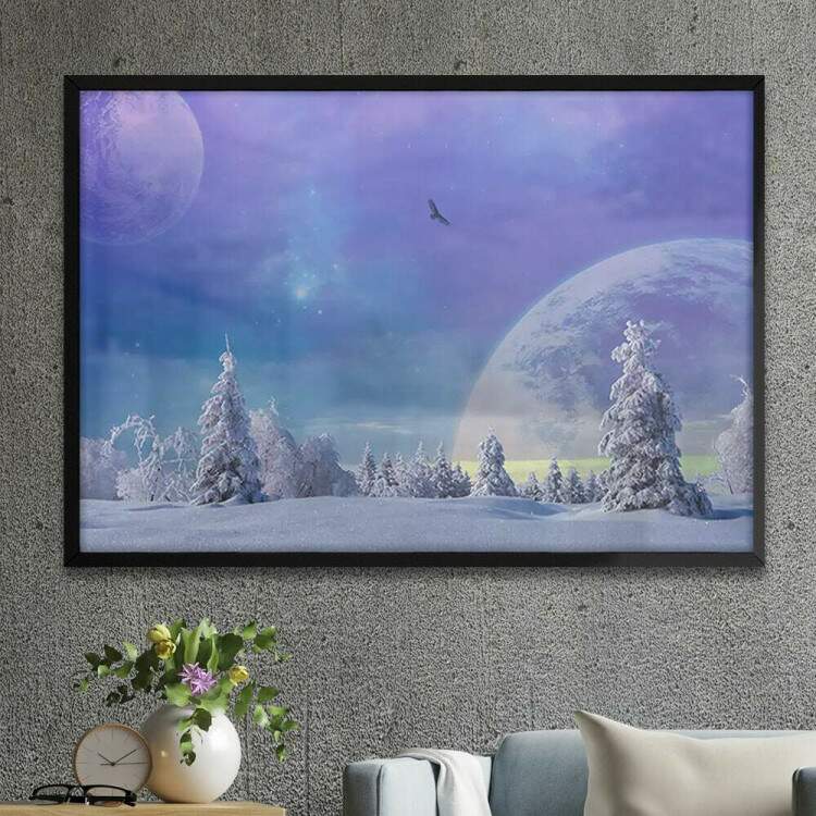 Quadro Decorativo Paisagem Lua e Neve