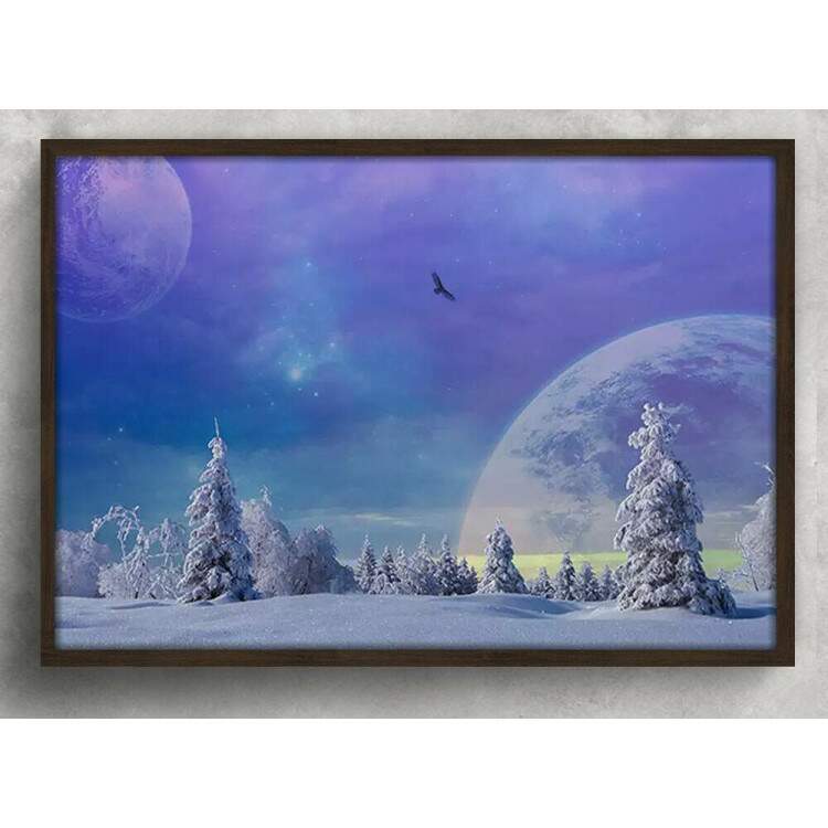 Quadro Decorativo Paisagem Lua e Neve