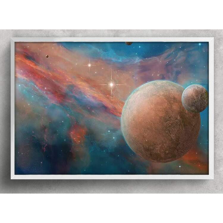 Quadro Decorativo Pintura de Planetas e Galxia