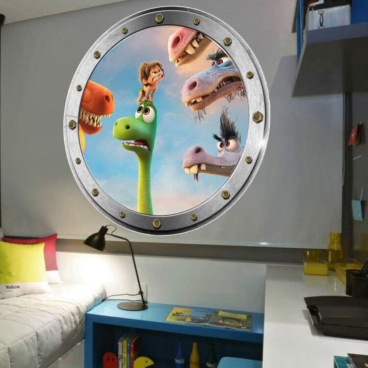 Adesivo de Parede Janela Redonda Bom Dinossauro