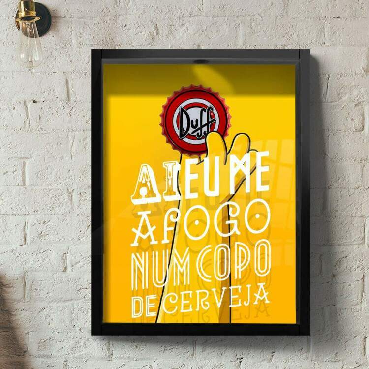 Quadro Decorativo Porta Tampinhas Homer Me Afogo Num Copo de Cerveja