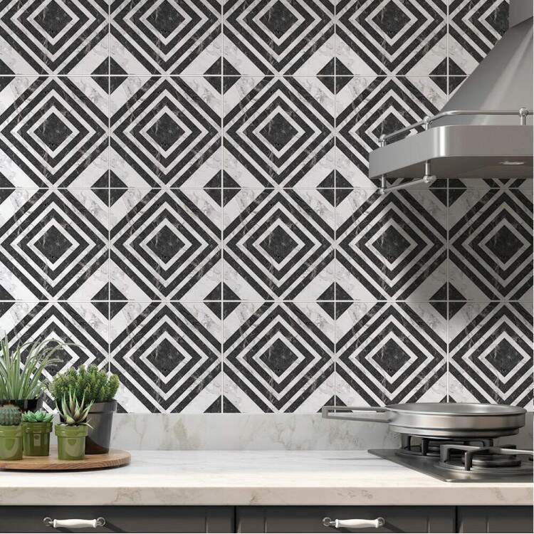 Adesivos de Azulejos Ladrilhos Cartela Mrmore Preto e Branco 01