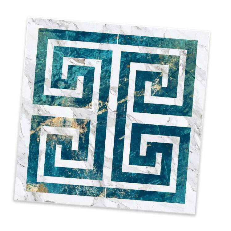 Adesivos de Azulejos Ladrilhos Cartela Mrmore Azul Com Dourado e Branco