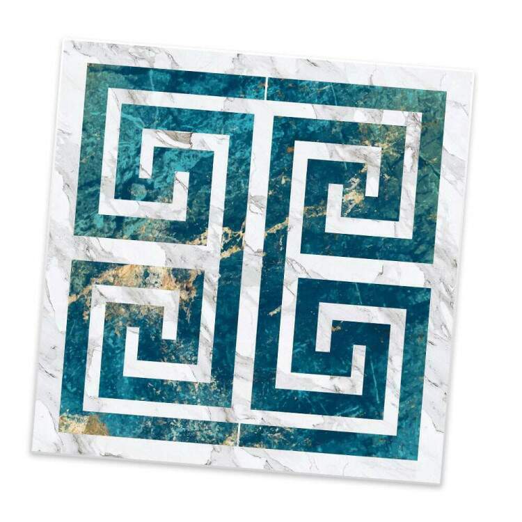 Adesivos de Azulejos Ladrilhos Cartela Mrmore Azul Com Dourado e Branco 03