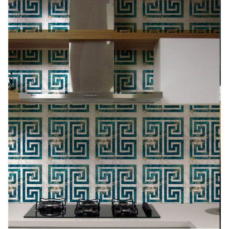 Adesivos de Azulejos Ladrilhos Cartela Mrmore Azul Com Dourado e Branco