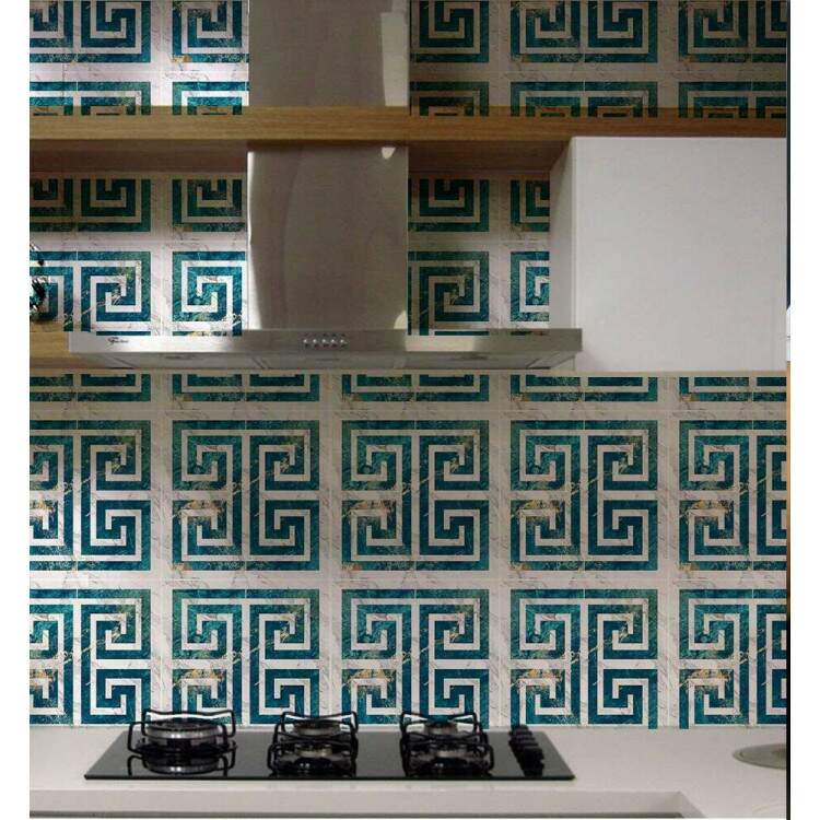 Adesivos de Azulejos Ladrilhos Cartela Mrmore Azul Com Dourado e Branco 03