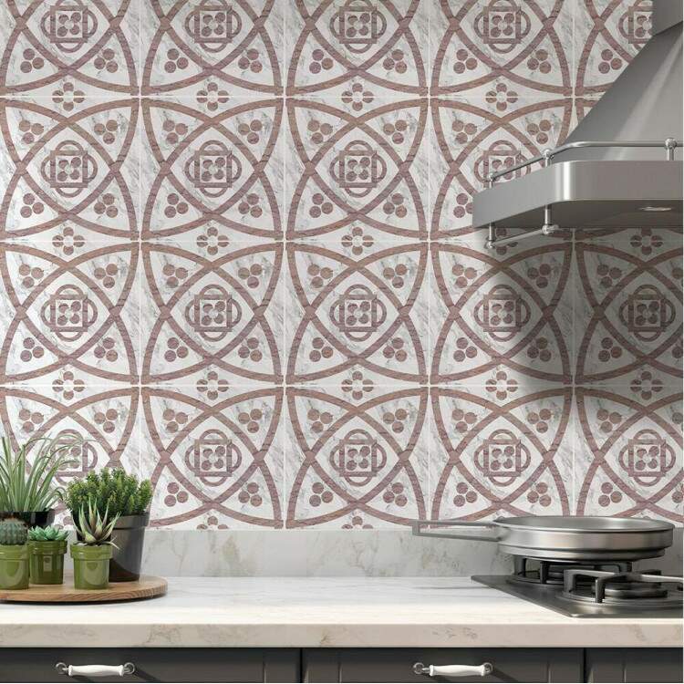 Adesivos de Azulejos Ladrilhos Cartela Mrmore Rose e Branco 12