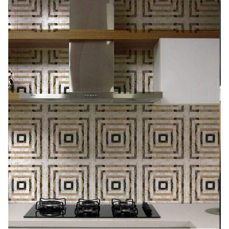 Adesivos de Azulejos Ladrilhos Cartela Mrmore Dourado e Branco 17