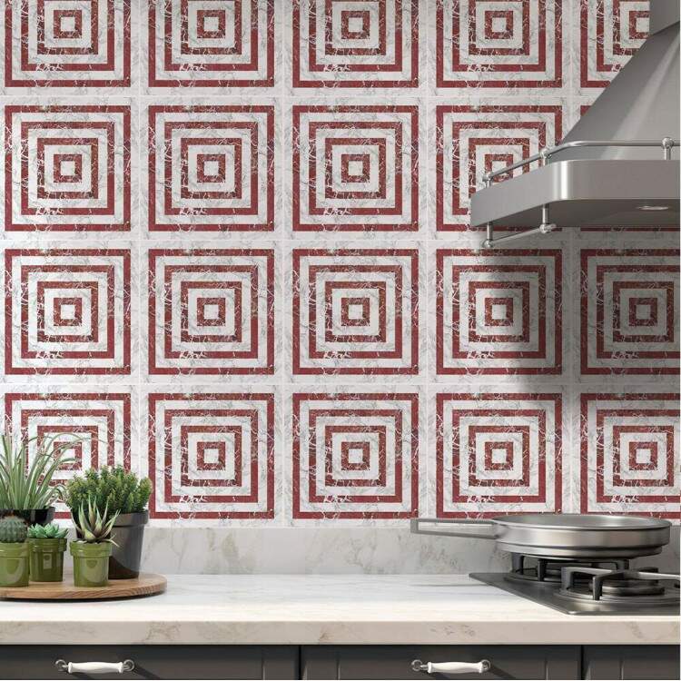 Adesivos de Azulejos Ladrilhos Cartela Mrmore Vermelho e Branco 18