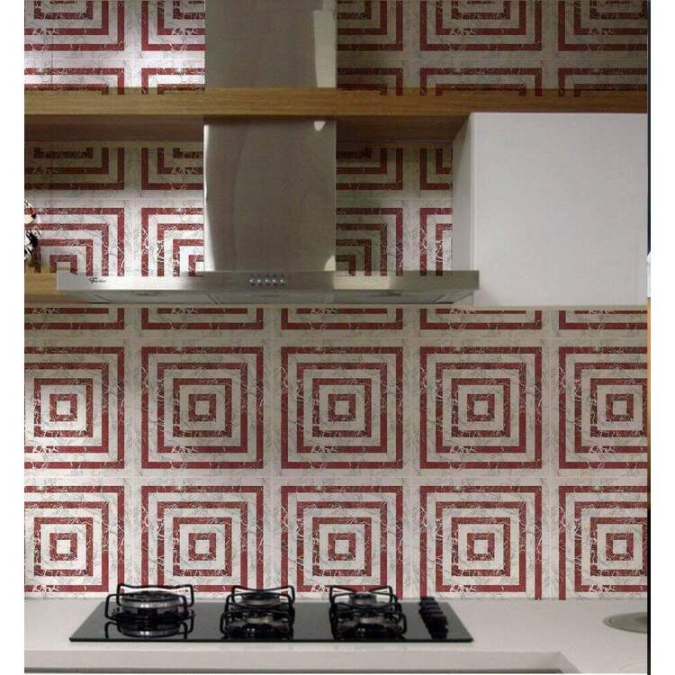 Adesivos de Azulejos Ladrilhos Cartela Mrmore Vermelho e Branco 18