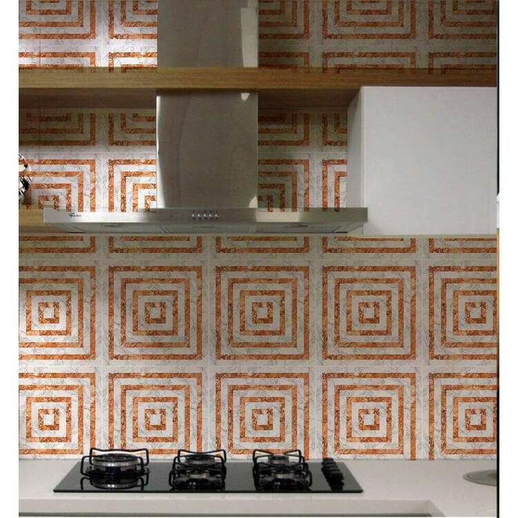 Adesivos de Azulejos Ladrilhos Cartela Mrmore Laranja e Branco