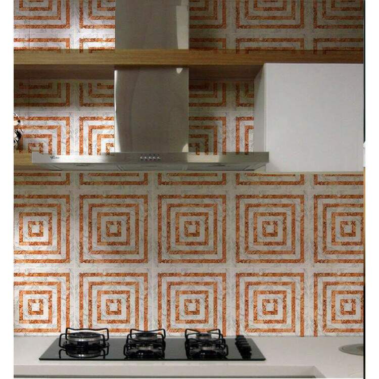 Adesivos de Azulejos Ladrilhos Cartela Mrmore Laranja e Branco 19